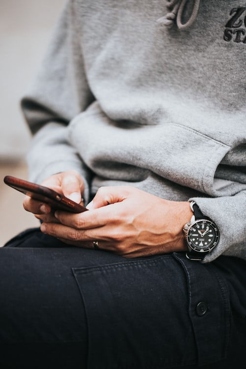 man viewing text